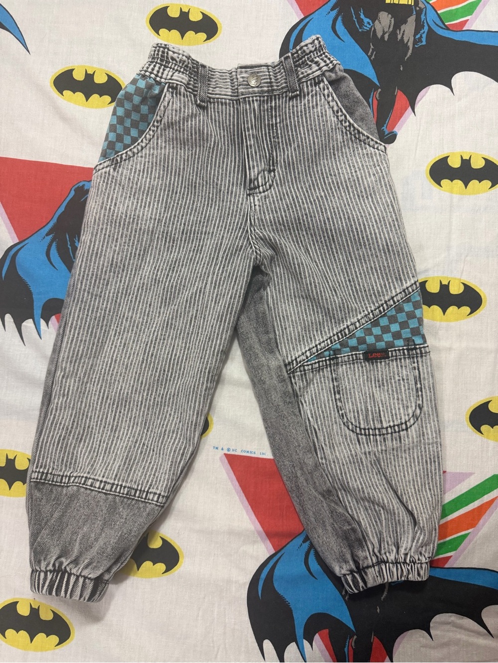 Vintage 80s 90s Lee Kids Denim Joggers Size 4 Checkerboard Made USA